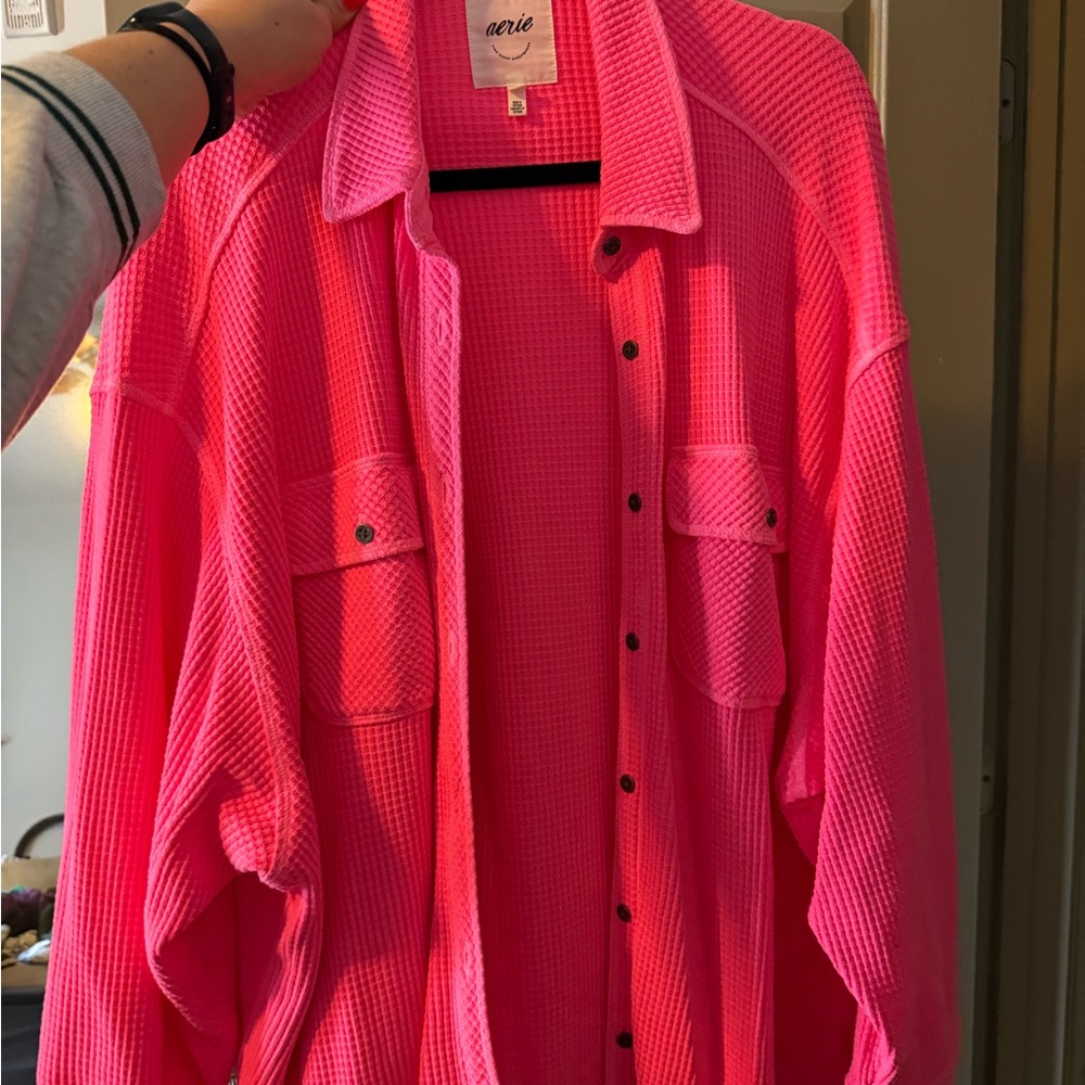 Aerie Vibrant Pink waffle button down Jacket